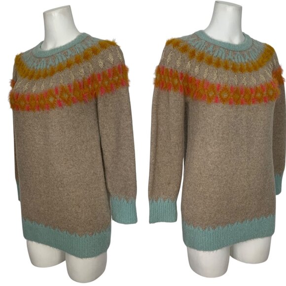 Anthropologie Sleeping On Snow Fair Isle Tunic Sweater XS Wool Blend Crew Winter - Picture 3 of 12